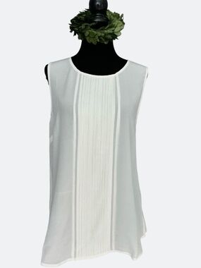 Anthropologie Daniel Rainn Ivory Silk Chiffon Sleeveless Top Tuxedo Pleated S